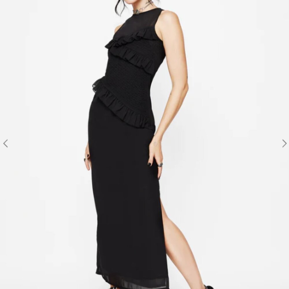 Disturbia Dress Women US 6 UK 10 Black Reflections Black Frill Detail Sleeveless